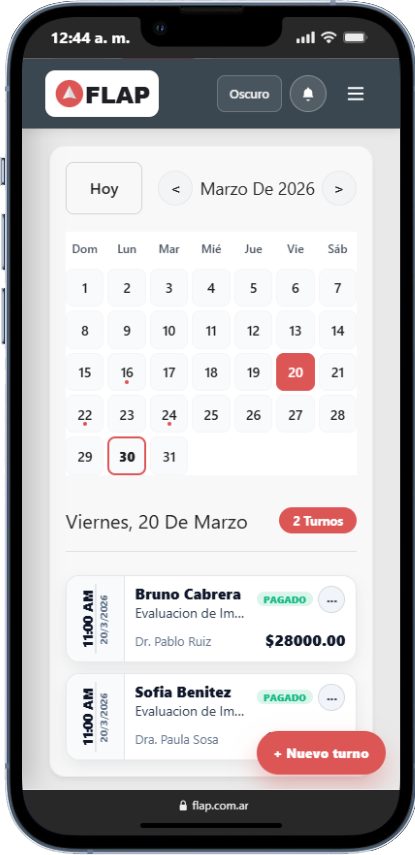Agenda de turnos de FLAP en celular