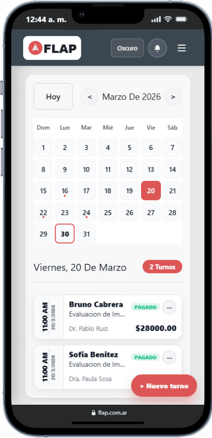 Agenda de turnos de FLAP en celular