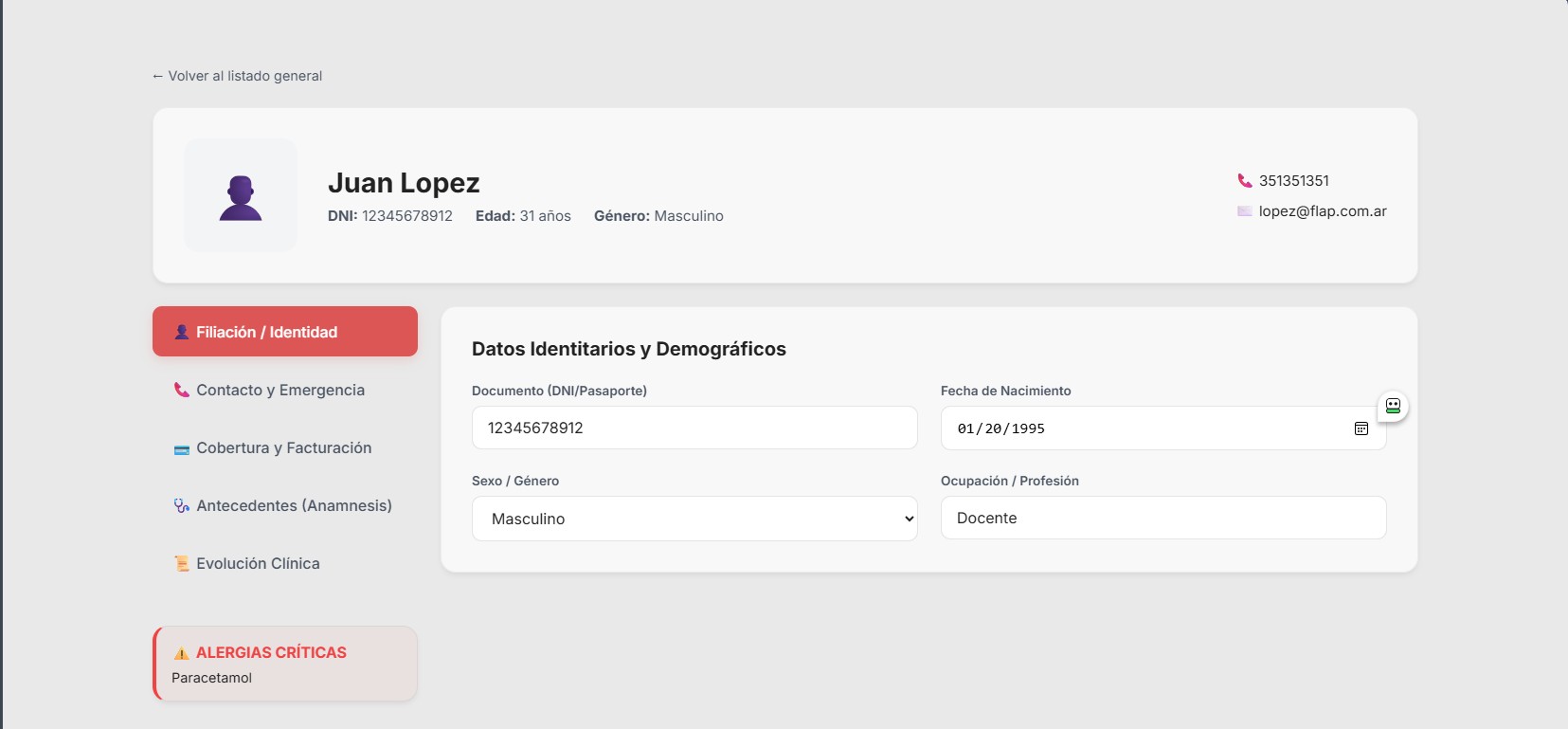Ficha de cliente en FLAP