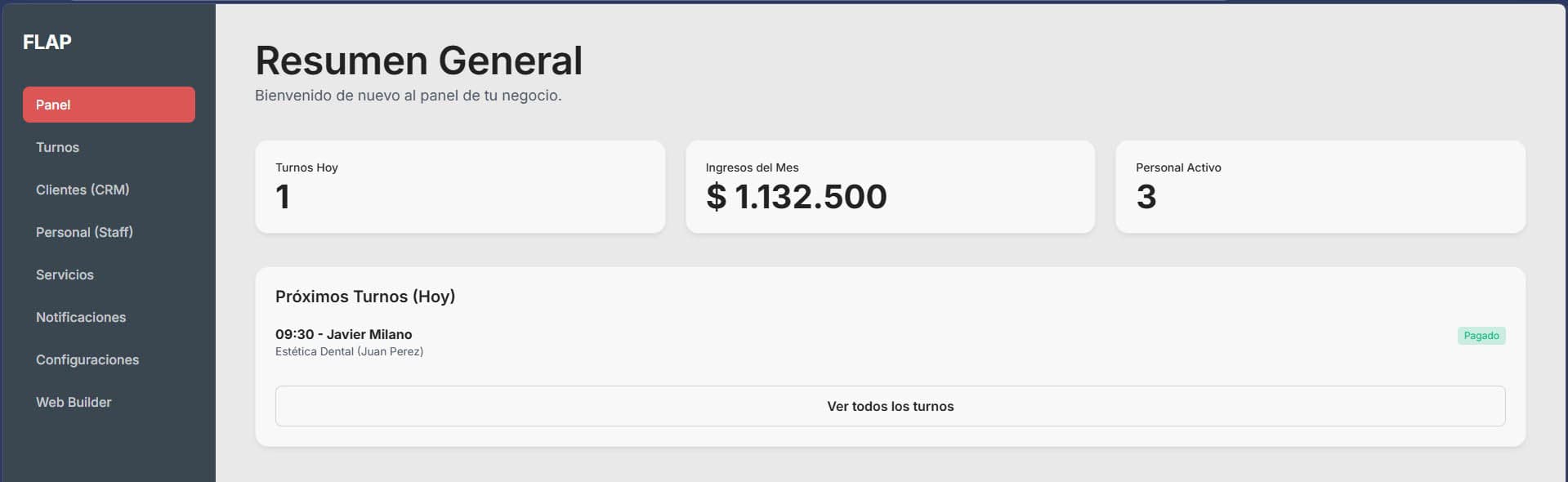 Panel de agenda y gestion para barberías en FLAP