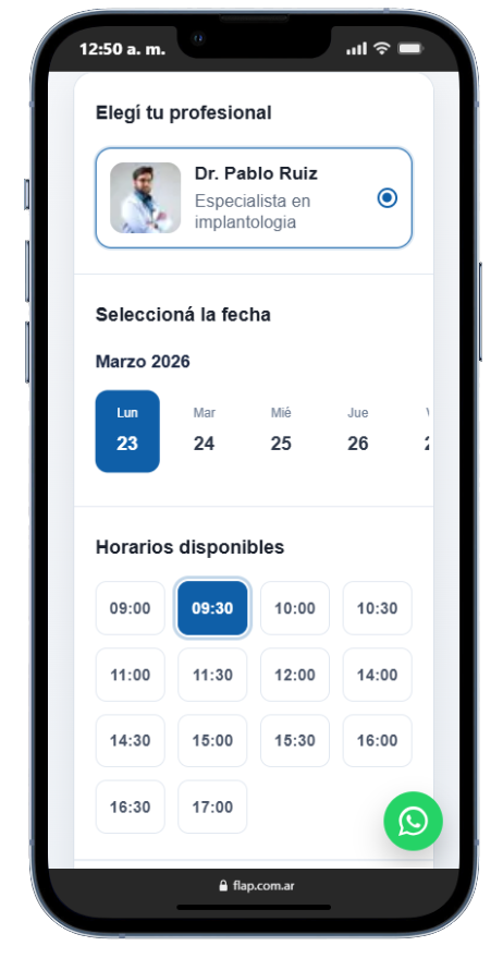 Vista mobile del turnero FLAP