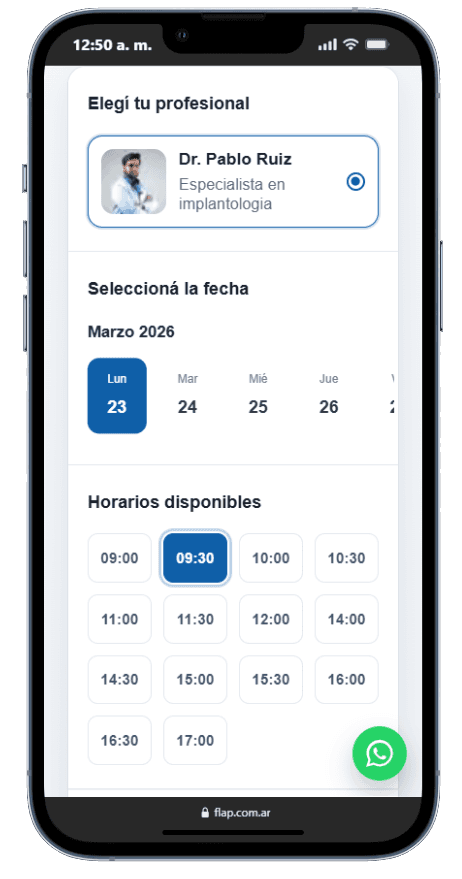 Vista mobile del turnero FLAP
